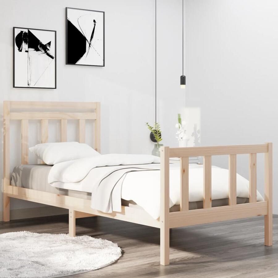 VidaXL Bedframe Massief Hout 90x190 cm Inclusief Hoofdeinde Houten Bed Frame Enkel Bed Massief Grenenhout Bedbodemslatten Comfortabel Bed Hoofdboard - Foto 2