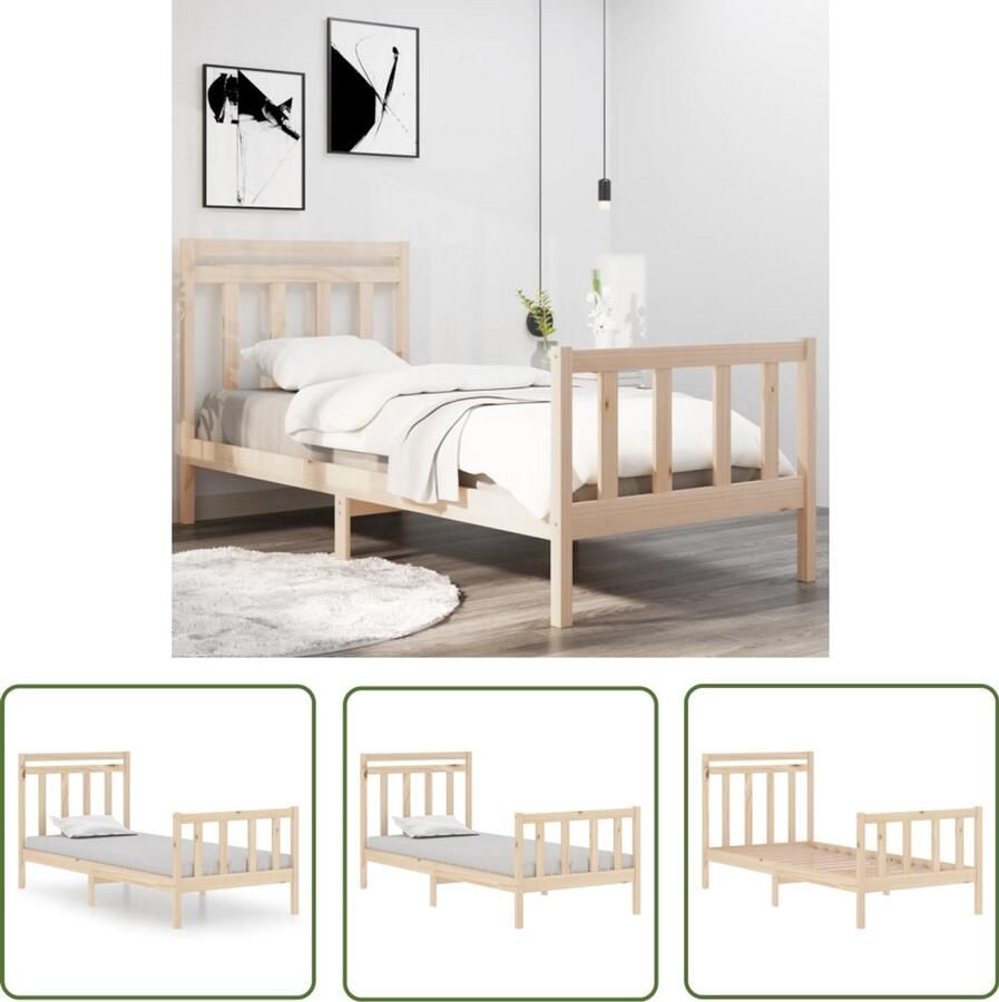 VidaXL Bedframe Massief Hout 90x190 cm Inclusief Hoofdeinde Houten Bed Frame Enkel Bed Massief Grenenhout Bedbodemslatten Comfortabel Bed Hoofdboard