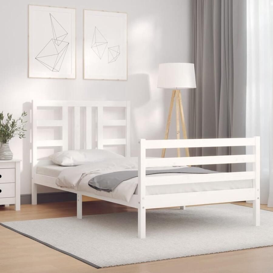 VidaXL Bedframe Massief Hout 90x190 cm Wit Massief Grenenhouten Bed Frame Wit Bed Frame Tweepersoons Bed Frame Bed Frame Met Hoofdbord Houten Bed Frame - Foto 2
