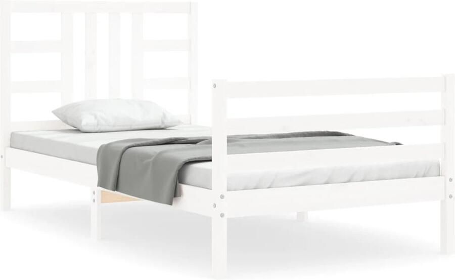 VidaXL Bedframe Massief Hout 90x190 cm Wit Massief Grenenhouten Bed Frame Wit Bed Frame Tweepersoons Bed Frame Bed Frame Met Hoofdbord Houten Bed Frame