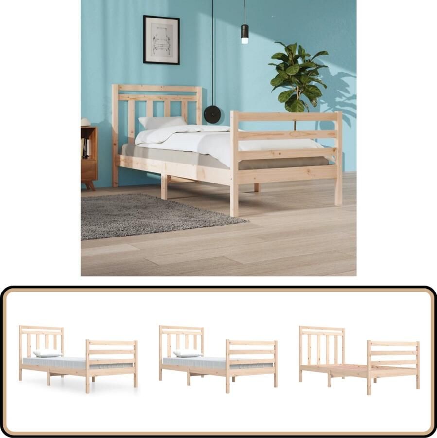 VidaXL Bedframe Massief Hout 90x200 cm Bed Frame Houten Bed Classic Bed Pine Wood Bed Tweepersoonsbed King Size Bed Bedroom Furniture