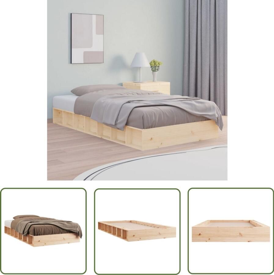 VidaXL Bedframe Massief Hout 90x200 cm Grenenhout Massief Houten Bedframe Grenenhout Bedframe Ruimtebesparend Bedframe Enkel Bed Stapelbaar Bed Compact Bed Frame Bedbasis