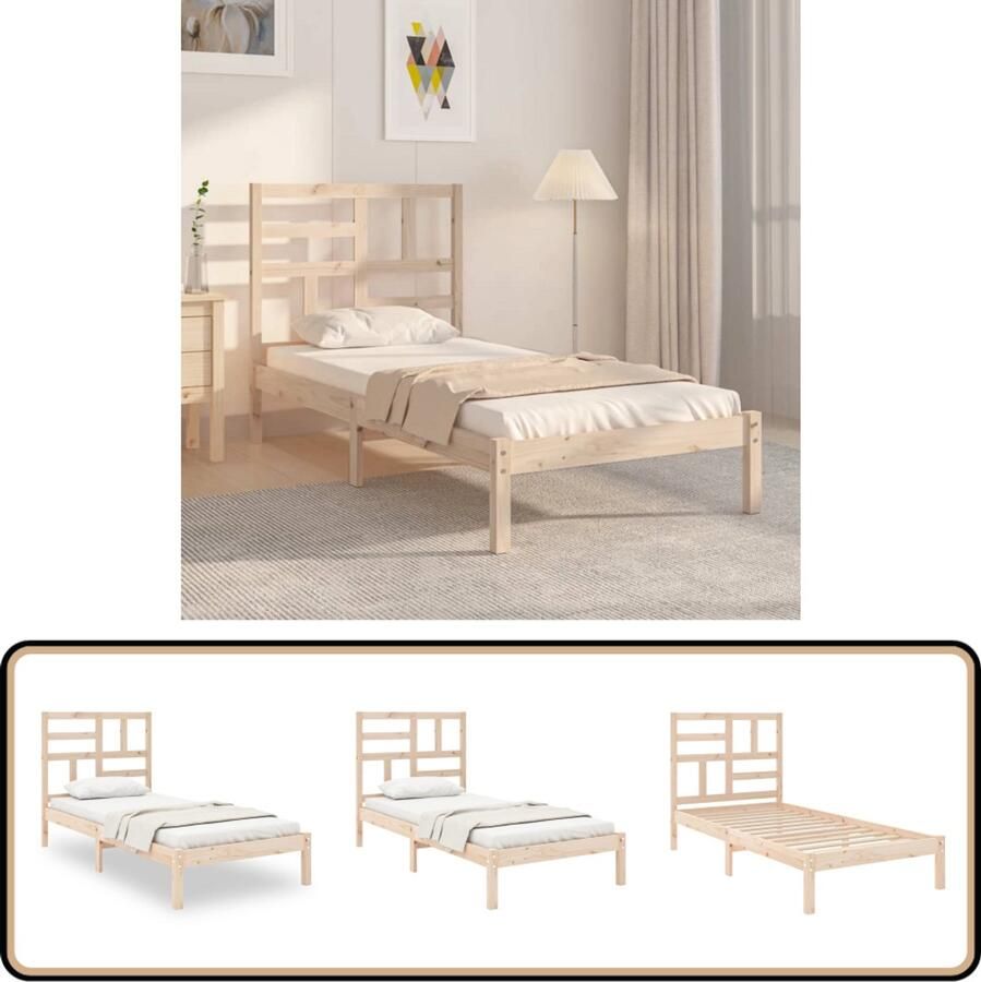 VidaXL Bedframe Massief Hout 90x200 cm Houten Bedframe Eenpersoonsbed Massief Grenenhout Stabiel Bed Comfortabele Hoofdeinde