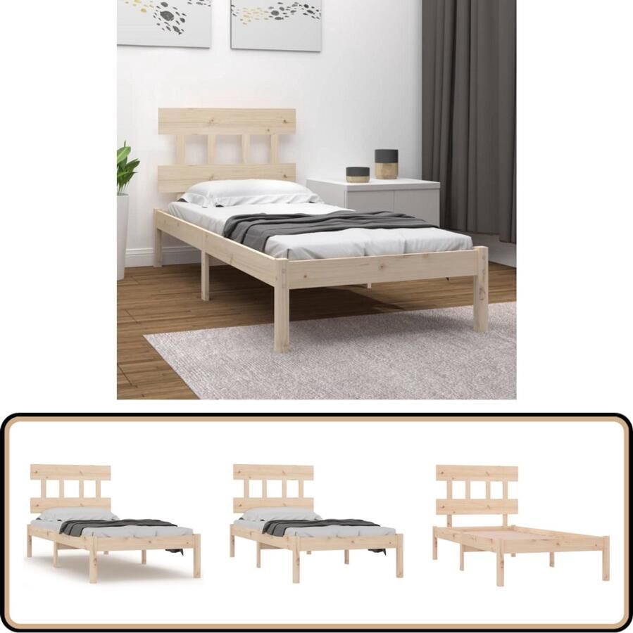 VidaXL Bedframe Massief Hout 90x200 cm Houten Bedframe Grenenhout Bedframe 90x200 Tweepersoons Bedframe Hoofdbord Massief Hout Bed Vintage Bedframe Landelijk Bedframe