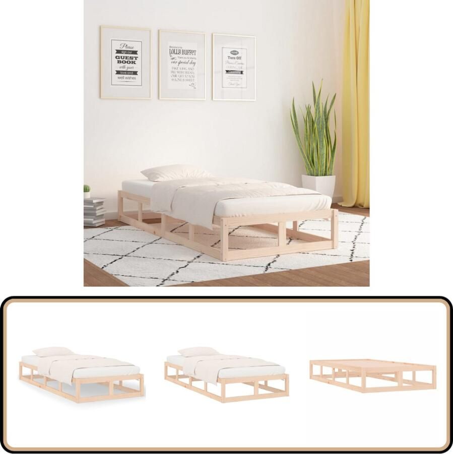 VidaXL Bedframe Massief Hout 90x200 cm Houten Bedframe Modern Bed Eenpersoonsbed Bruine Bed Klein Bed