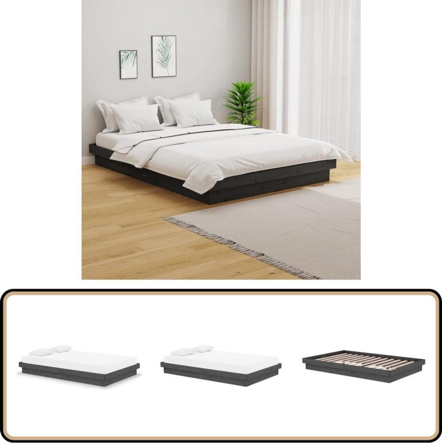 VidaXL Bedframe Massief Hout Grijs 120x190 cm Houten Bed Frame Bed Frame 120x190 Rustic Bed Frame Grenshout Bed Frame Grijs Bed Frame