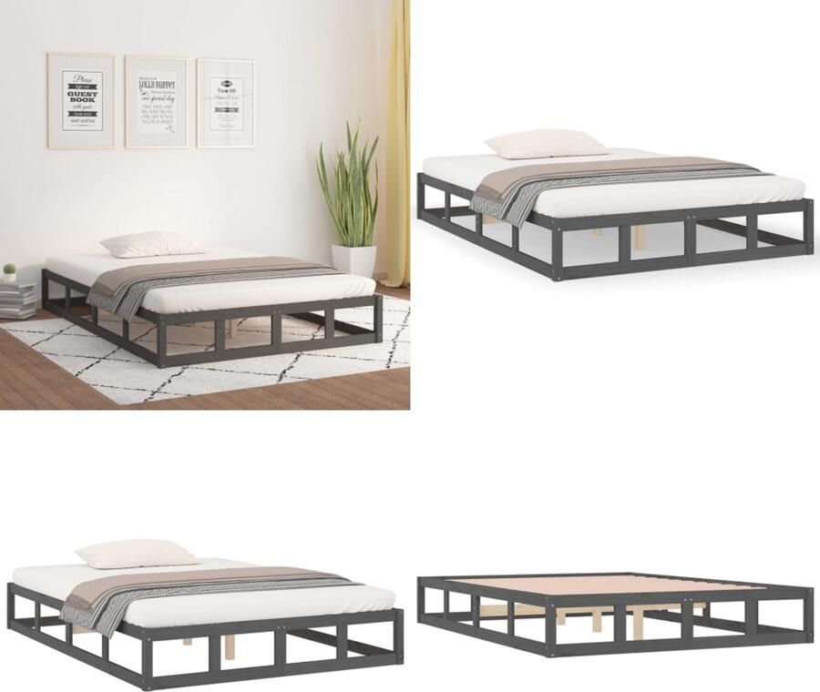 VidaXL Bedframe massief hout grijs 120x200 cm Bedframe Bedframes Bed Bedbodem