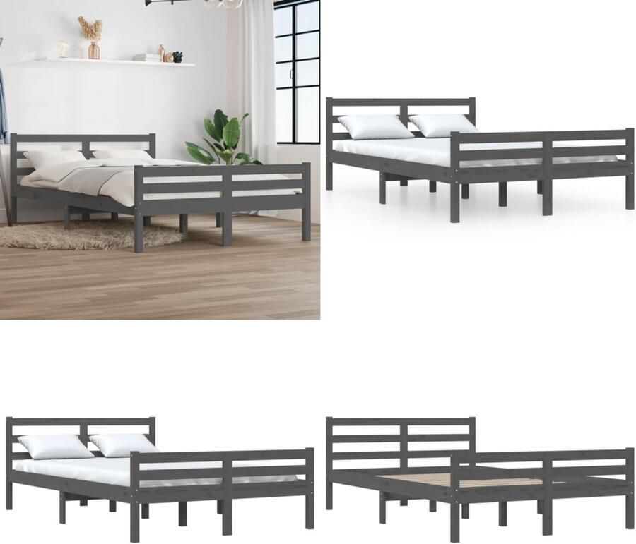 VidaXL Bedframe massief hout grijs 120x200 cm Bedframe Bedframes Bed Bedbodem