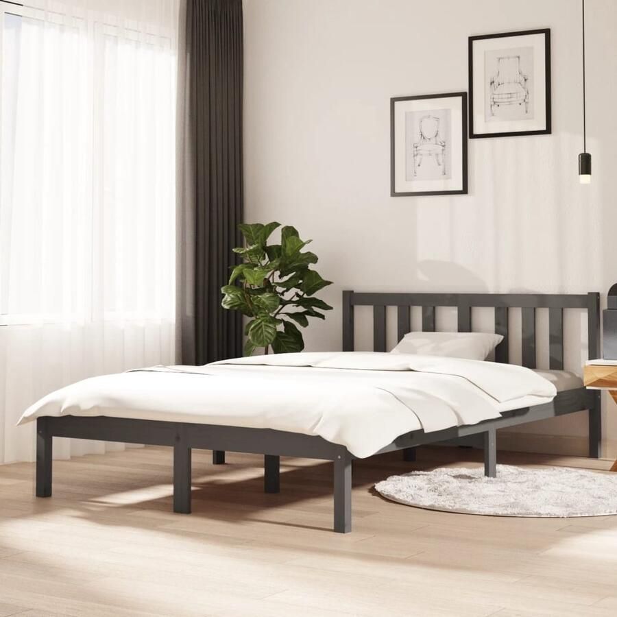 VidaXL Bedframe Massief Hout Grijs 120x200 cm Modern Bedframe Houten Bedframe Grenenhouten Bedframe Grijs Slaapcomfort Stabiele Bedframe Hoofdeinde - Foto 3