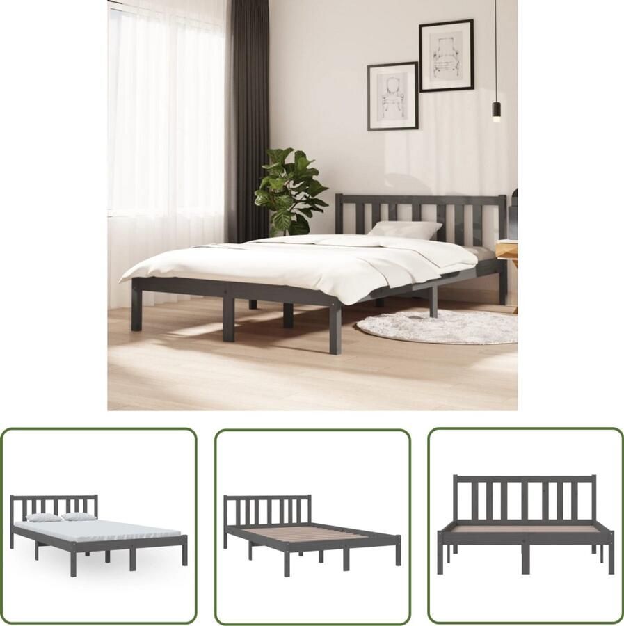 VidaXL Bedframe Massief Hout Grijs 120x200 cm Modern Bedframe Houten Bedframe Grenenhouten Bedframe Grijs Slaapcomfort Stabiele Bedframe Hoofdeinde - Foto 2