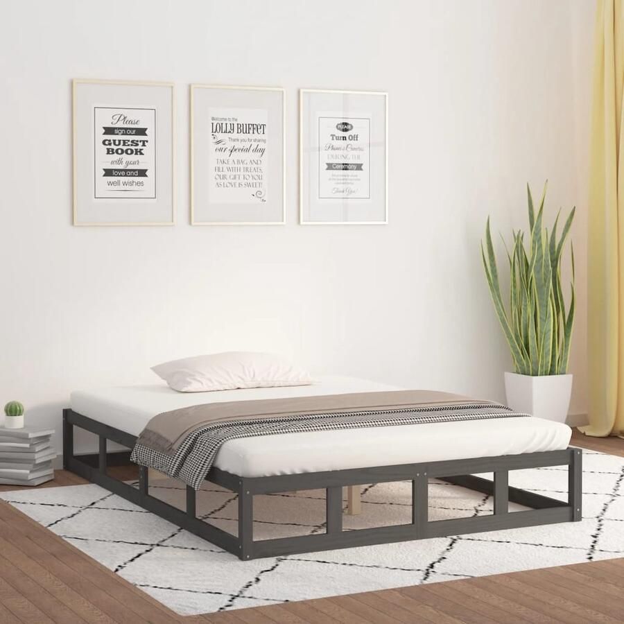 VidaXL Bedframe Massief Hout Grijs 135x190 cm Houten Bedframe Modern Bed Massief Grenenhout Bedframe Grijs King Size Bed Dubbel Bed Boxspring Bed Stapelbare Bedden - Foto 2