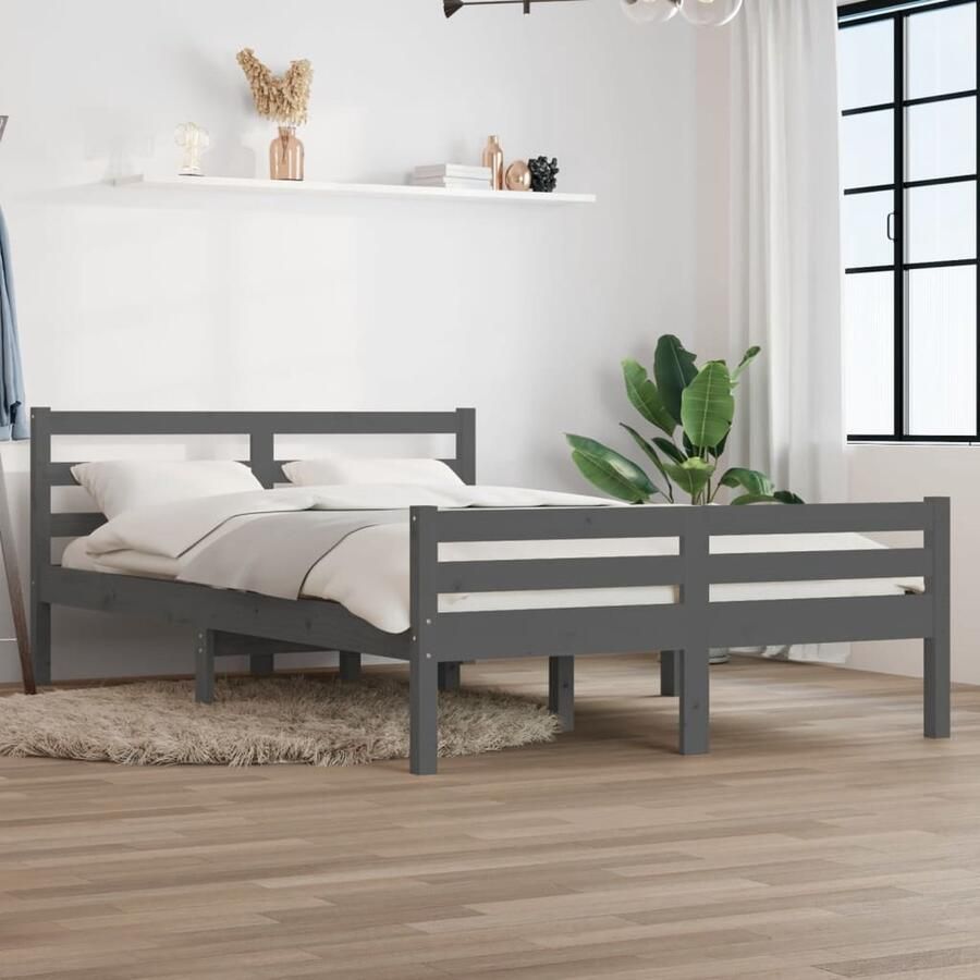 VidaXL Houten Bedframe Grijs 150x200 cm Houten Bedframe King Size Bed Massief Grenenhout Modern Bed Met Hoofdbord Boxspring Bed Tweepersoons Bed Bedroom Furniture - Foto 2