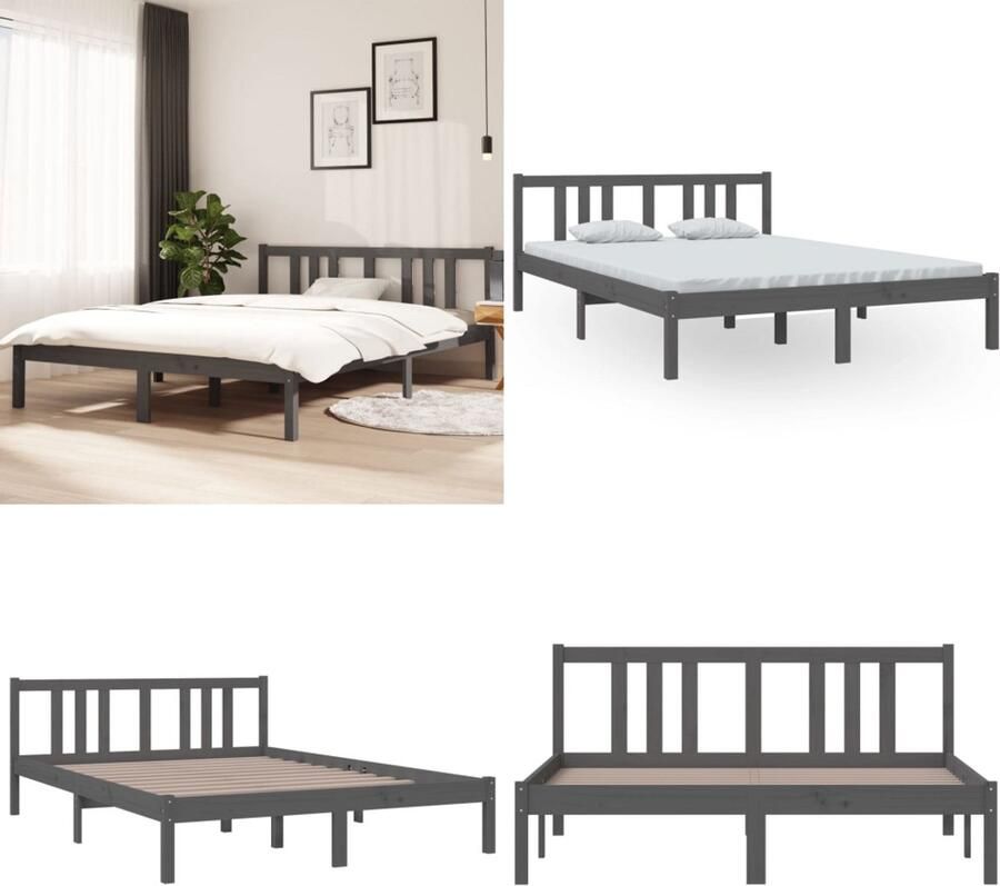 VidaXL Bedframe massief hout grijs 140x200 cm Bedframe Bedframes Bed Bedbodem