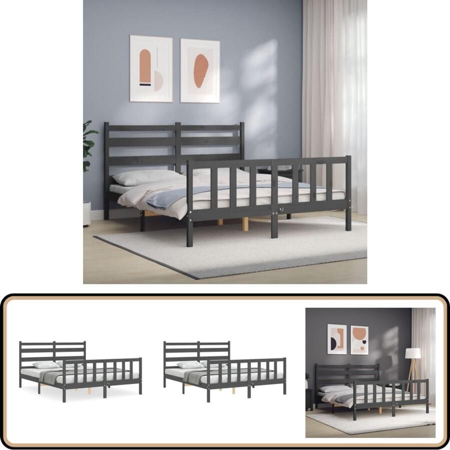 VidaXL Bedframe Massief Hout Grijs 150x200 cm Massief Hout Bed Grenenhout Bed Tweepersoons Bed Grijze Bed Boxspring Frame Slaapkamer Meubels