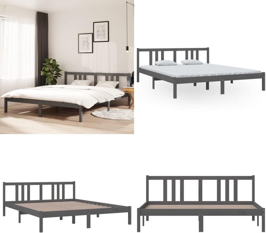 VidaXL Bedframe massief hout grijs 160x200 cm Bedframe Bedframes Bed Bedbodem