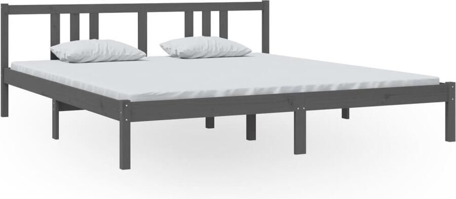 VidaXL Bedframe Massief Hout Grijs 180x200 cm Houten Bedframe Massief Grenenhout Modern Design Bedframe Grijs King Size Bed Tweepersoons Bed Stapelbare Bedbodems - Foto 2