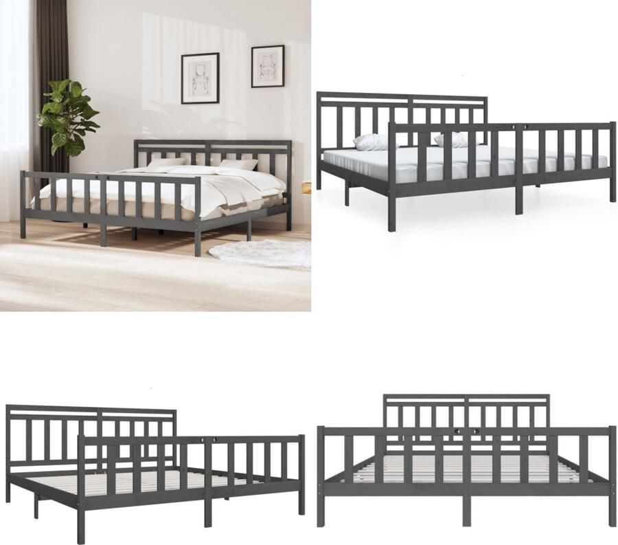 VidaXL Bedframe massief hout grijs 200x200 cm Bedframe Bedframes Tweepersoonsbed Bed