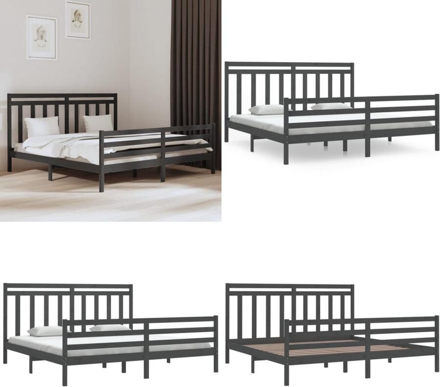 VidaXL Bedframe massief hout grijs 200x200 cm Bedframe Bedframes Tweepersoonsbed Bed