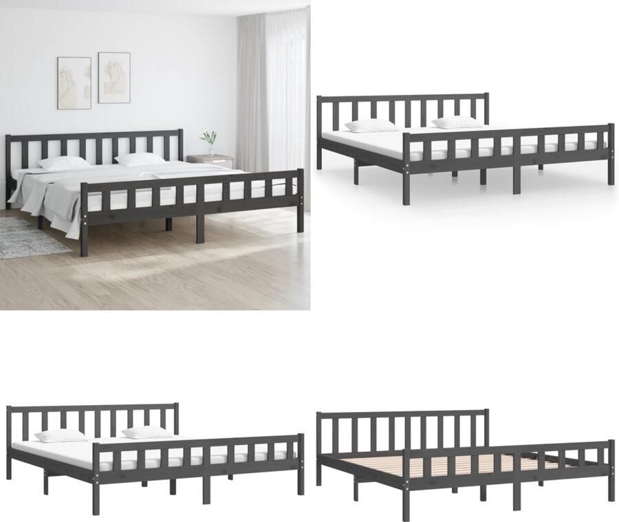 VidaXL Bedframe massief hout grijs 200x200 cm Bedframe Bedframes Tweepersoonsbed Bed