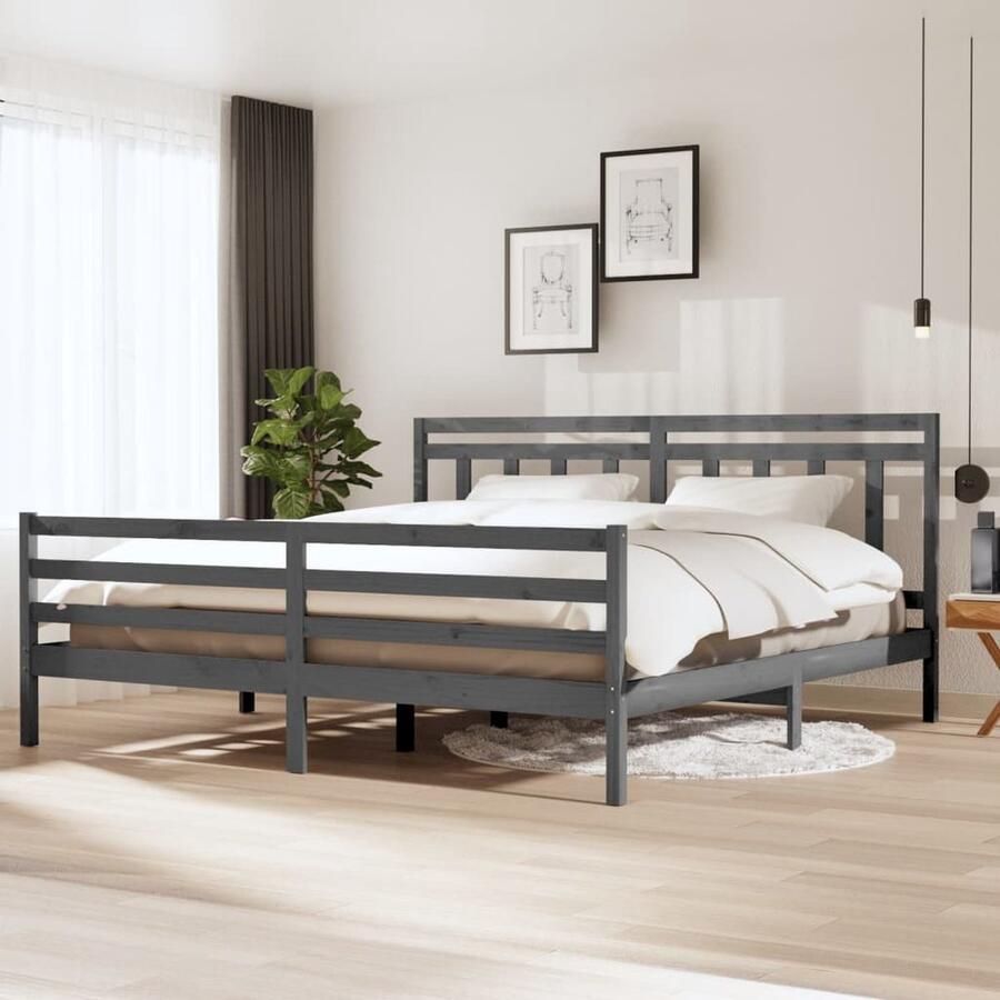 VidaXL Bedframe Massief Hout Grijs 200x200 cm Bedframe Tweepersoons Bed Houten Bed Grijze Bed Massief Grenenhout Bedsteun Slaapcomfort - Foto 2