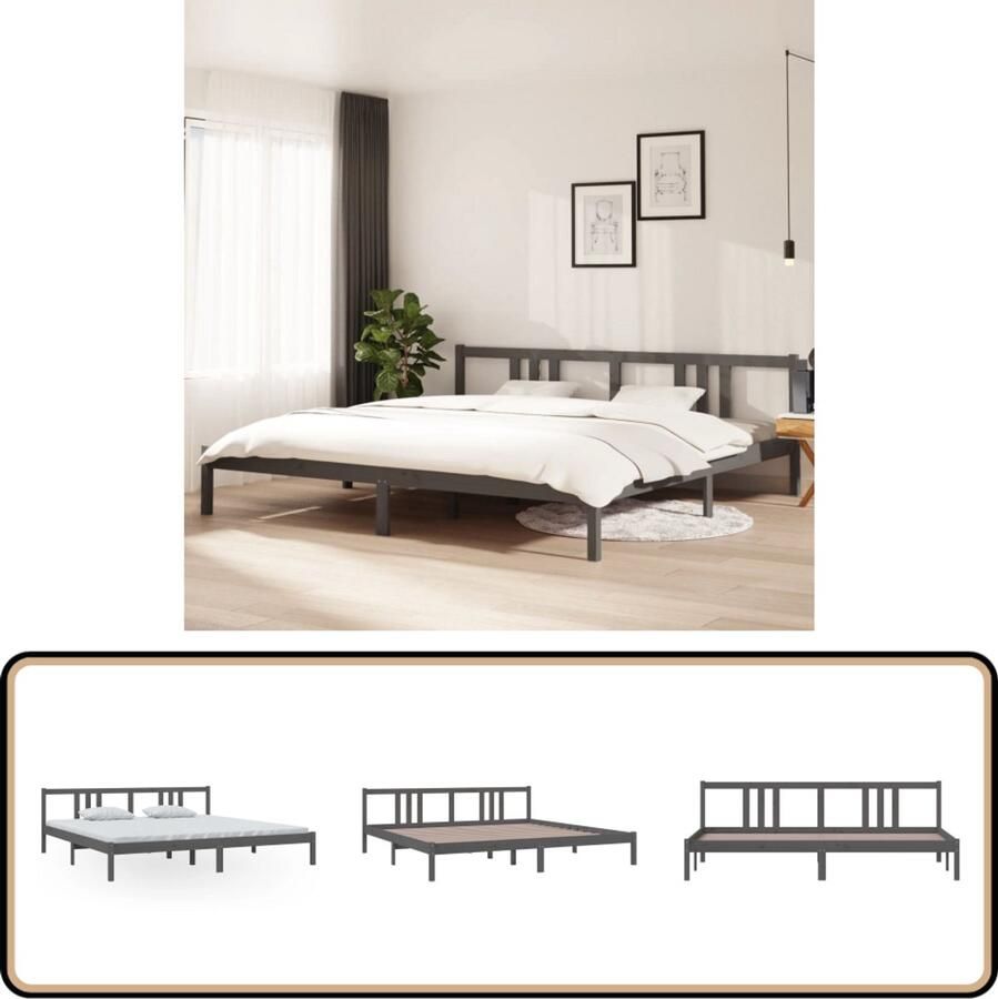VidaXL Bedframe Massief Hout Grijs 200x200 cm Houten Bedframe Massief Grenenhout Bedframe 200x200 Modern Bedframe Grijs Bedframe King Size Bedframe