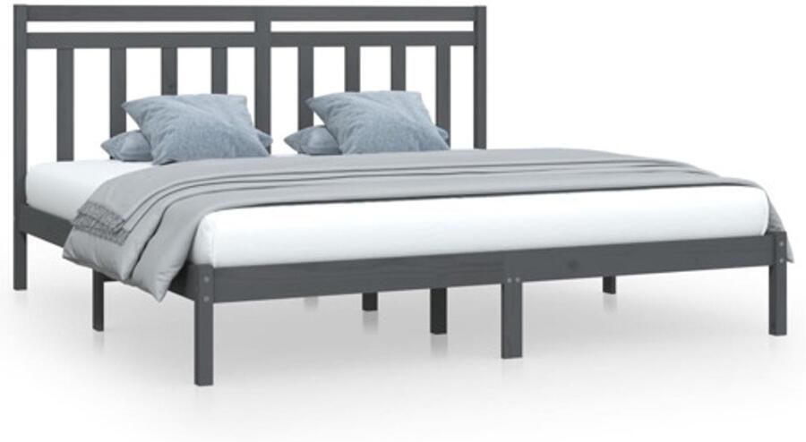 VidaXL -Bedframe-massief-hout-grijs-200x200-cm - Foto 1