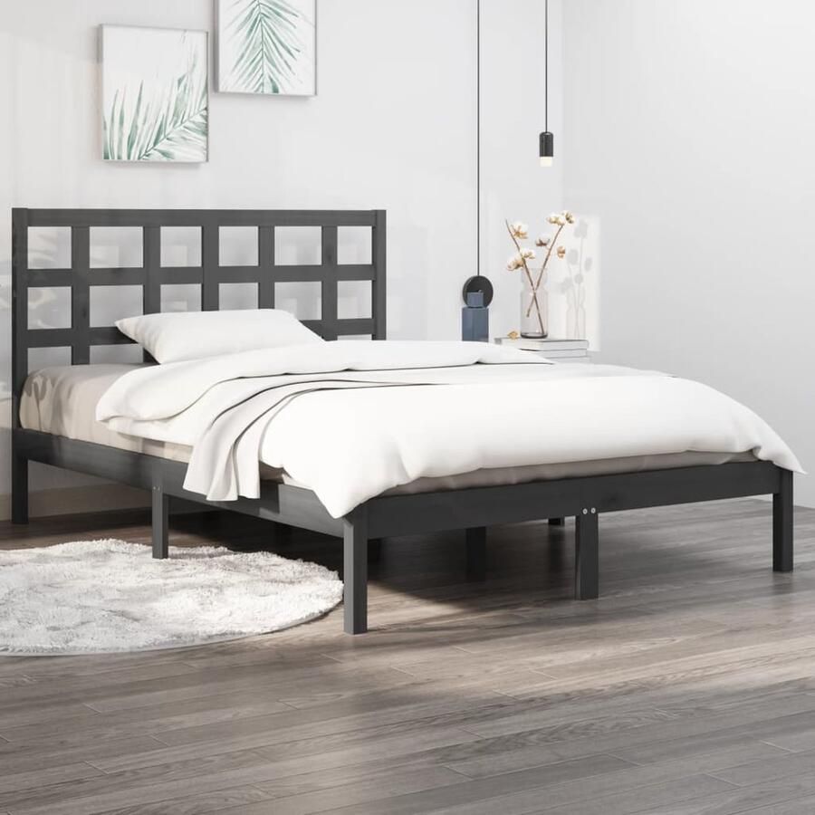 VidaXL Bedframe Massief Hout Grijs 200x200 cm Klassieke Bedframe Houten Bed Bedframe Grijs Bedframe 200x200 Massief Grenenhout Bed Met Hoofdeinde - Foto 2