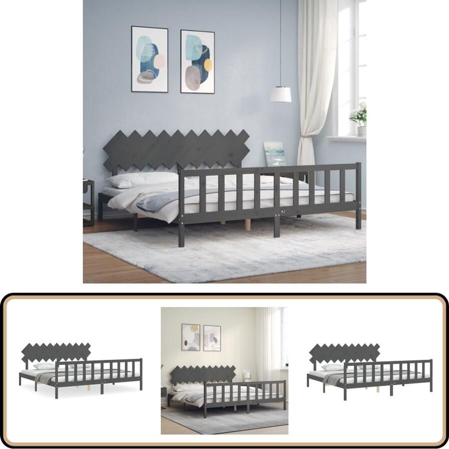 VidaXL Bedframe Massief Hout Grijs 200x200 cm Massief Grenen Bed Frame Tweepersoons Bed Grijze Bedbank Hoofd- En Voeteneind Multipex Lattenbodem