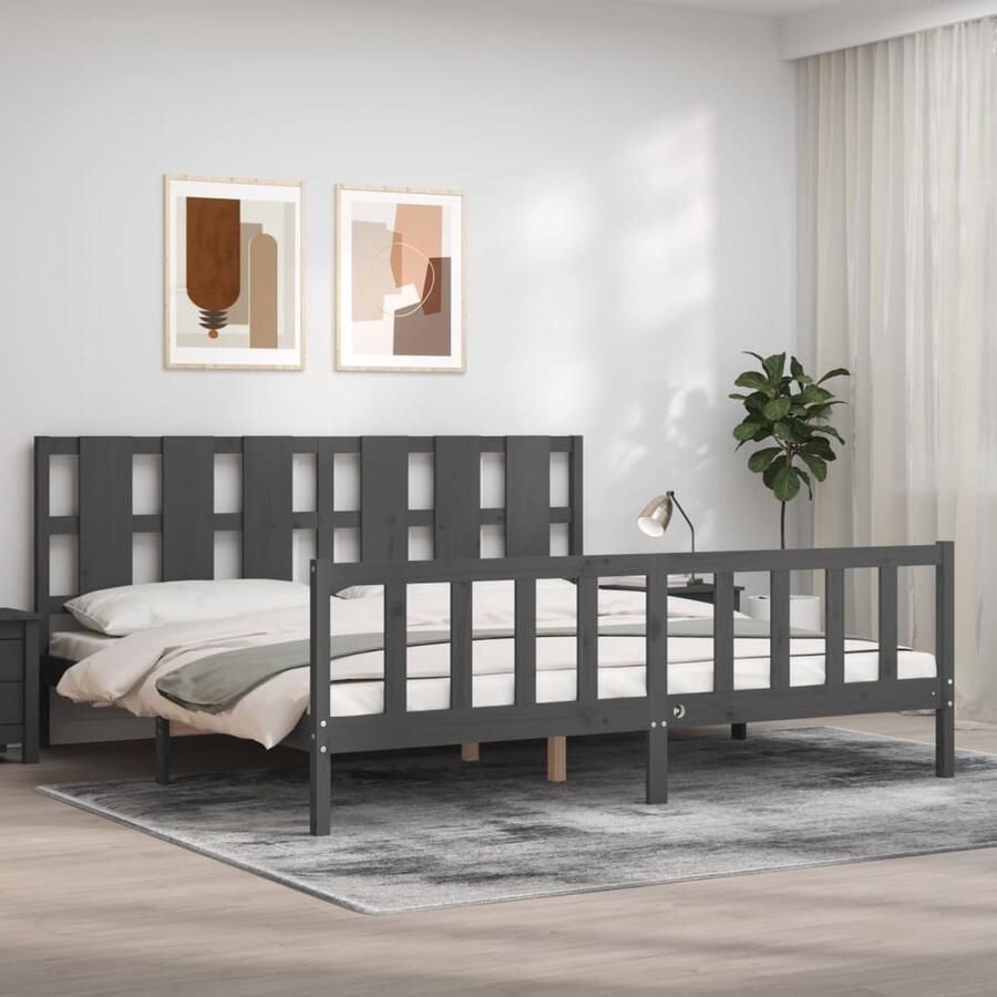 VidaXL Bedframe Massief Hout Grijs 200x200 cm Massief Grenenhouten Bed Frame Grijs Bed Frame Boxspring Bed Tweepersoons Bed Slaapcomfort Houten Bed Modern Bed Landelijk Bed Bedroom Furniture - Foto 2