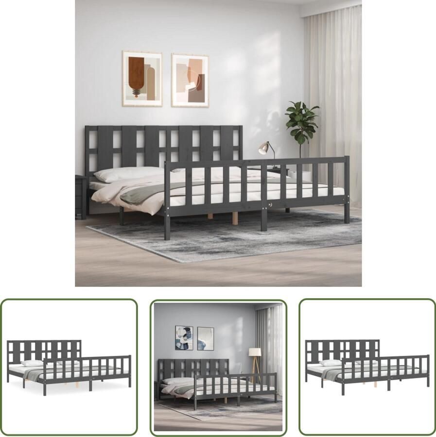 VidaXL Bedframe Massief Hout Grijs 200x200 cm Massief Grenenhouten Bed Frame Grijs Bed Frame Boxspring Bed Tweepersoons Bed Slaapcomfort Houten Bed Modern Bed Landelijk Bed Bedroom Furniture