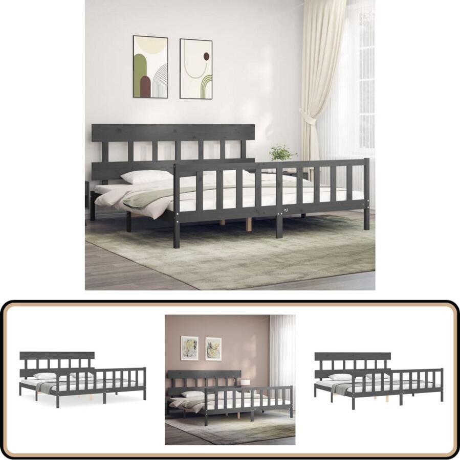 VidaXL Bedframe Massief Hout Grijs 200x200 cm Massief Grenenhouten Bed Tweepersoons Bed Grijze Bed Frame Hoofd- En Voeteneind Boxspring Bed