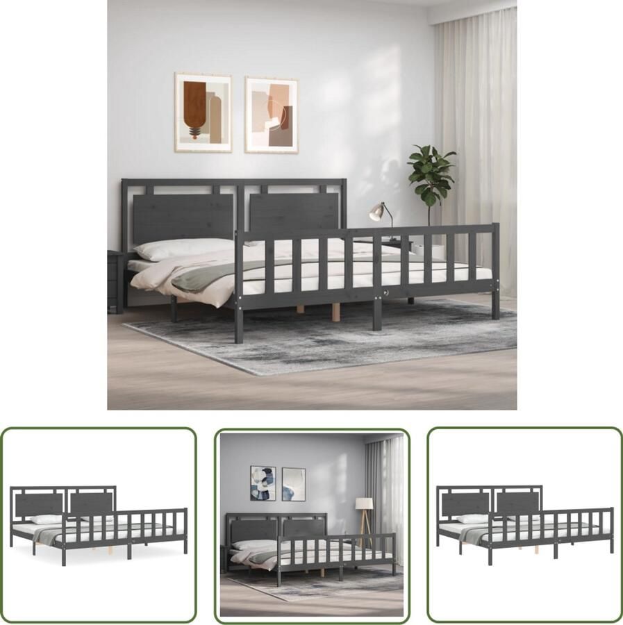 VidaXL Bedframe Massief Hout Grijs 200x200 cm Massief Hout Bed Frame Grenenhout Bed Houten Bed Grijs Bed Tweepersoons Bed Boxspring Bed King Size Bed - Foto 2
