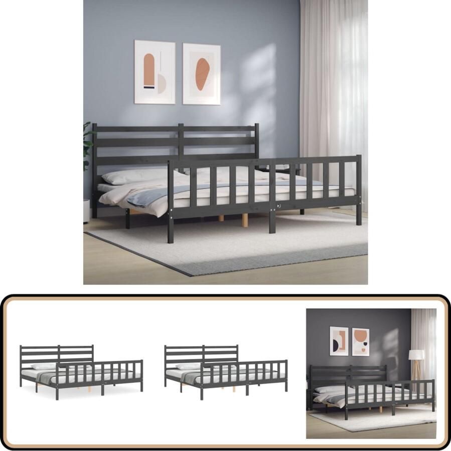 VidaXL Bedframe Massief Hout Grijs 200x200 cm Massief Hout Bed Frame Grenenhout Bed Tweepersoons Bed Grijze Bed Slaapcomfort