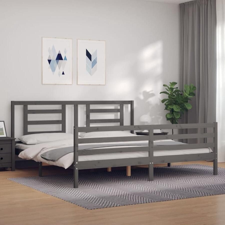 VidaXL Bedframe Massief Hout Grijs 200x200 cm Massief Hout Bed Frame Grenenhouten Bed Grijs Bed Tweepersoons Bed Boxspring Bed King Size Bed Stapelbare Bedden - Foto 2