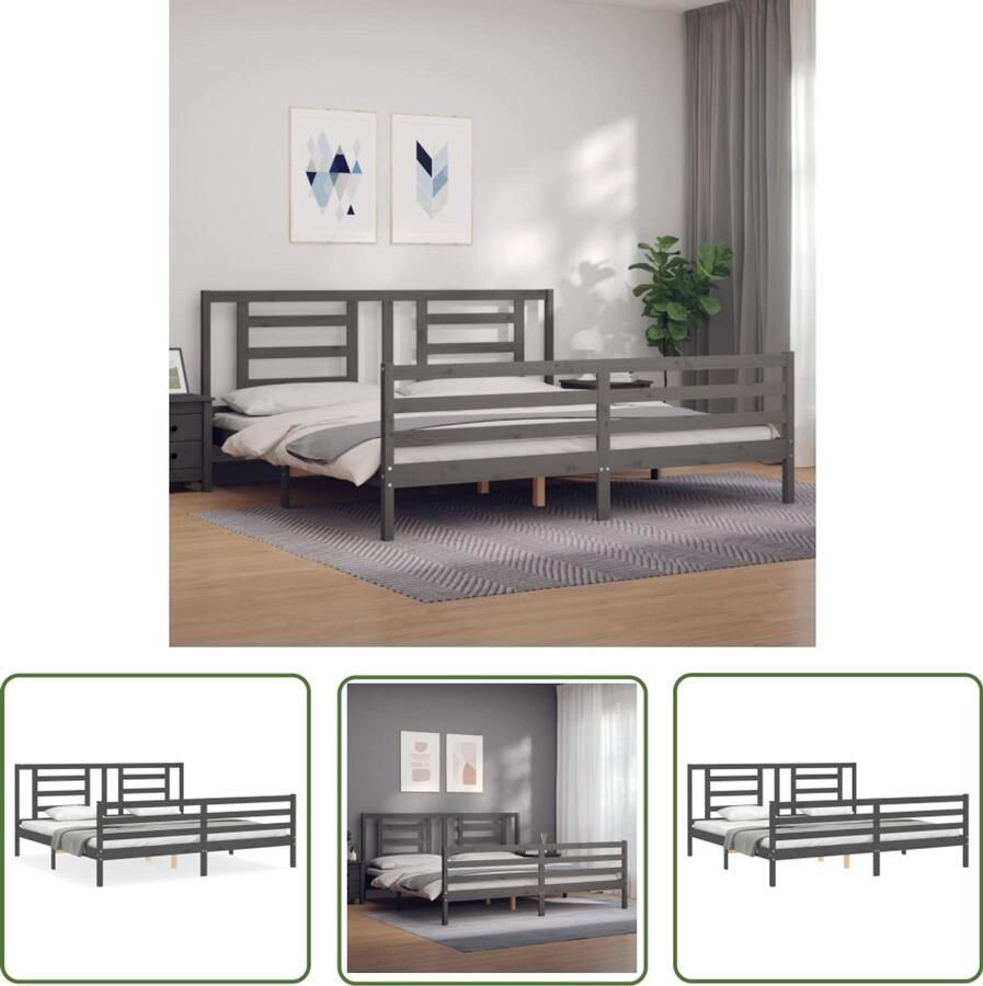 VidaXL Bedframe Massief Hout Grijs 200x200 cm Massief Hout Bed Frame Grenenhouten Bed Grijs Bed Tweepersoons Bed Boxspring Bed King Size Bed Stapelbare Bedden