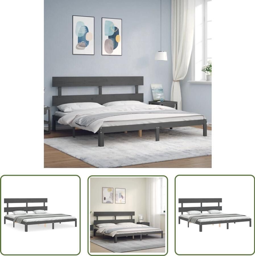 VidaXL Bedframe Massief Hout Grijs 200x200 cm Massief Hout Bed Frame Grenenhouten Bed Houten Bed Tweepersoons Bed Boxspring Bed Grijs Bed Modern Bed Design Bed