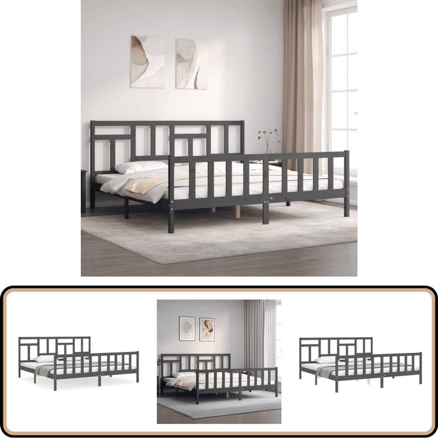 VidaXL Bedframe Massief Hout Grijs 200x200 cm Massief Hout Bed Grenenhout Bed Tweepersoons Bed Grijze Bed Slaapcomfort Design Bed Moderne Slaapkamer