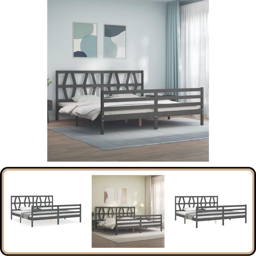 VidaXL Bedframe Massief Hout Grijs 200x200 cm Massief Hout Bed Grenenhout Bed Tweepersoons Bed Grijze Bed Slaapkamer Meubels Boxspring Frame