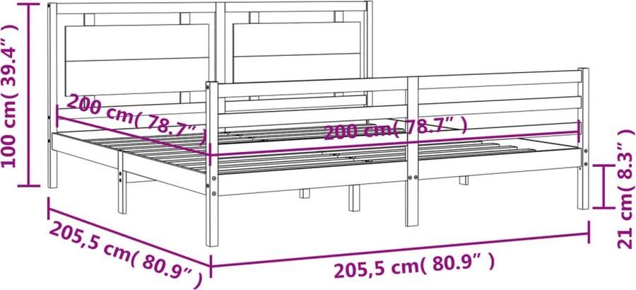VidaXL Bedframe Massief Hout Grijs 200x200 cm Massief Hout Bed Grenenhouten Bed Grijs Bed Tweepersoons Bed Boxspring Frame Bed Frame - Foto 2