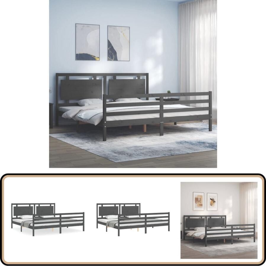 VidaXL Bedframe Massief Hout Grijs 200x200 cm Massief Hout Bed Grenenhouten Bed Grijs Bed Tweepersoons Bed Boxspring Frame Bed Frame