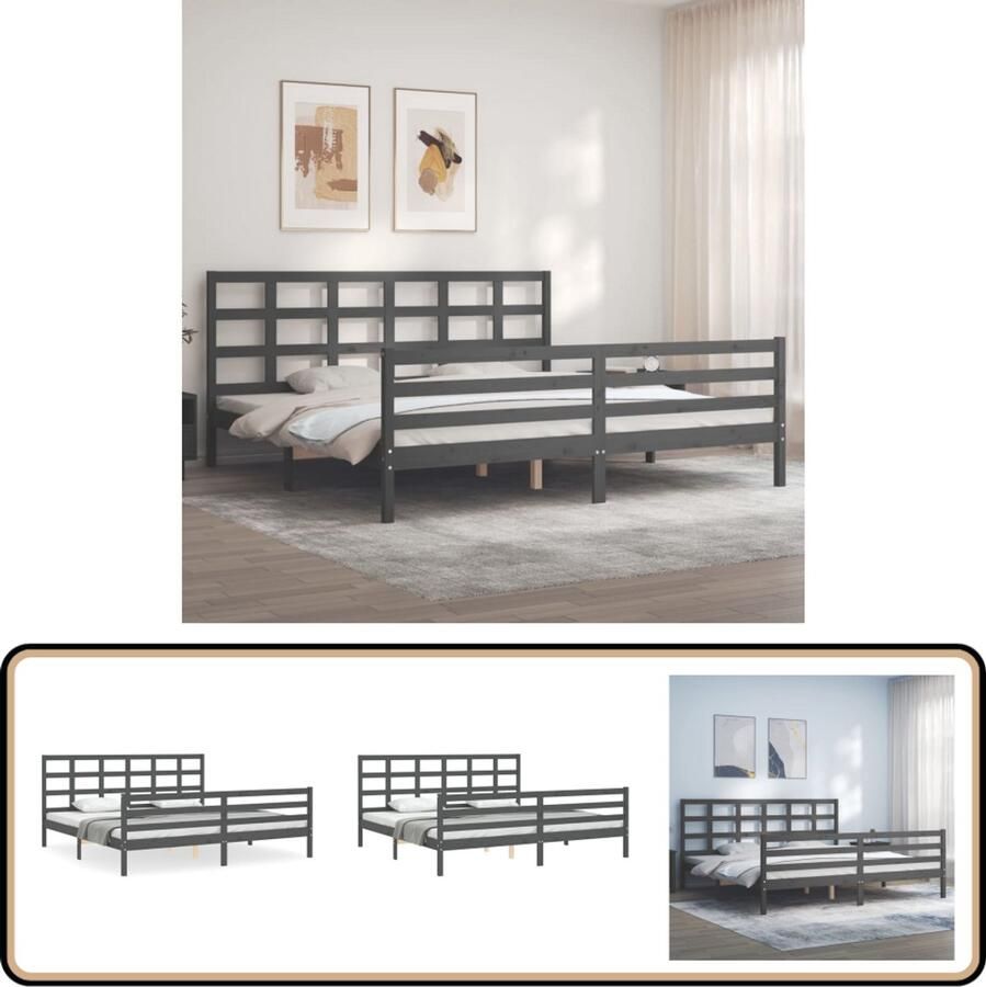 VidaXL Bedframe Massief hout Grijs 200x200 cm Massief Houten Bed Frame Tweepersoons Bed Grijs Bed Frame Bed Frames Slaapkamer Meubels Boxspring Bed