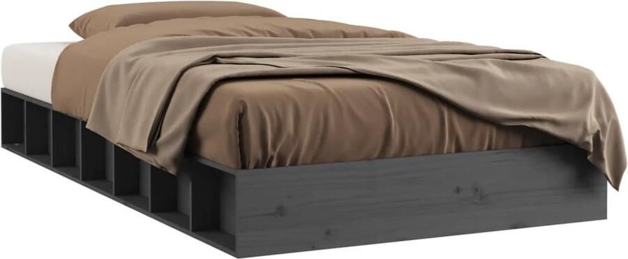 VidaXL Bedframe Massief Hout Grijs 75x190 cm Bedframe Grenenhout Bedframe Grieze Bedframe Stabiele Bedframe Compact Bedframe Klein Bedframe Tweepersoons Bedframe - Foto 2