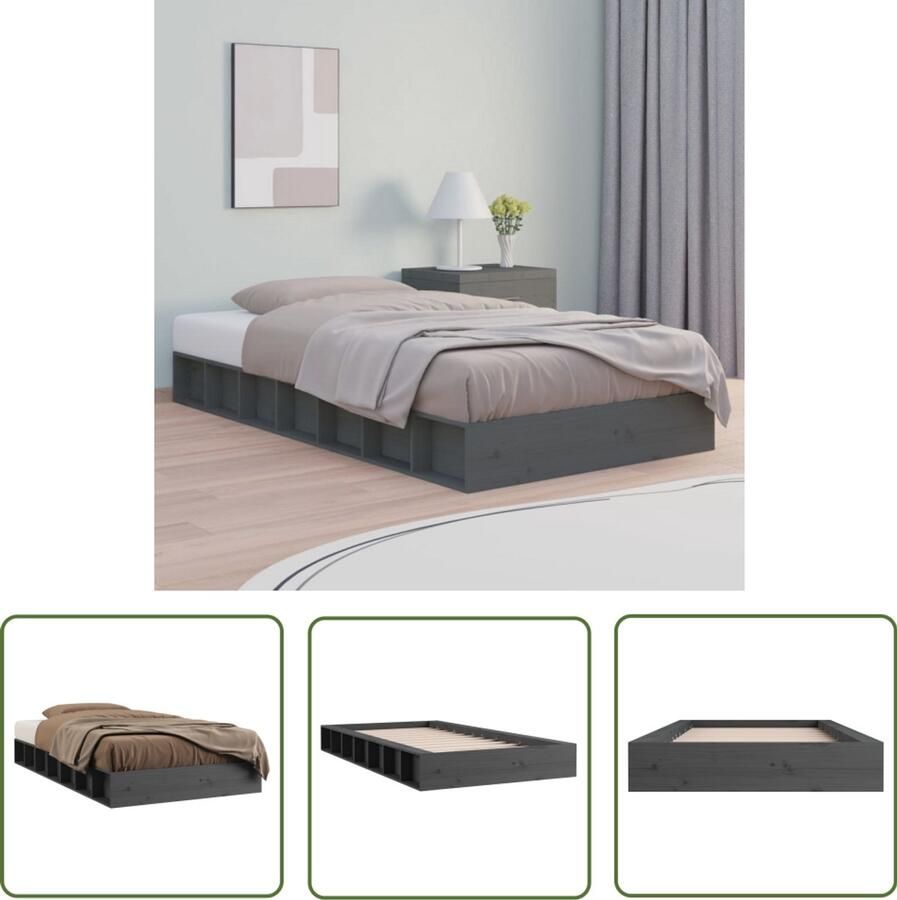 VidaXL Bedframe Massief Hout Grijs 75x190 cm Bedframe Grenenhout Bedframe Grieze Bedframe Stabiele Bedframe Compact Bedframe Klein Bedframe Tweepersoons Bedframe