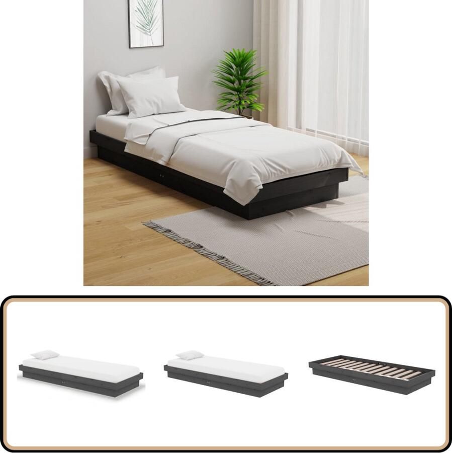 VidaXL Bedframe Massief Hout Grijs 75x190 cm Houten Bed Frame Grijs Bed Frame Enkel Bed Een Persoons Bed Massief Hout Bed