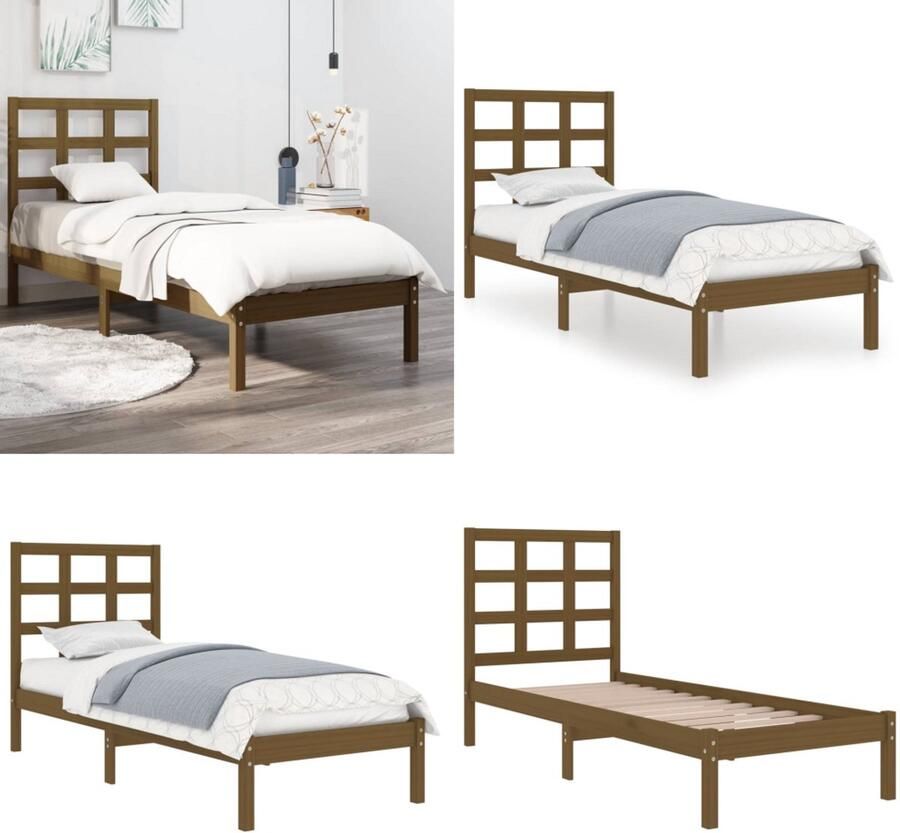 VidaXL Bedframe massief hout honingbruin 100x200 cm Bedframe Bedframes Eenpersoonsbed Bed