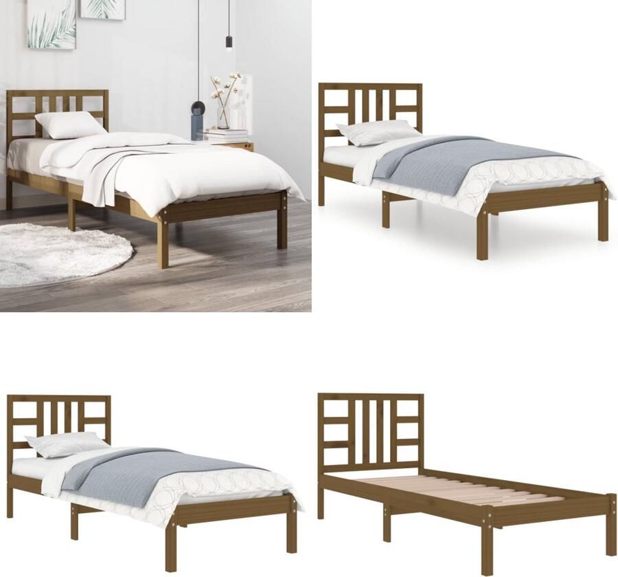 VidaXL Bedframe massief hout honingbruin 100x200 cm Bedframe Bedframes Eenpersoonsbed Bed