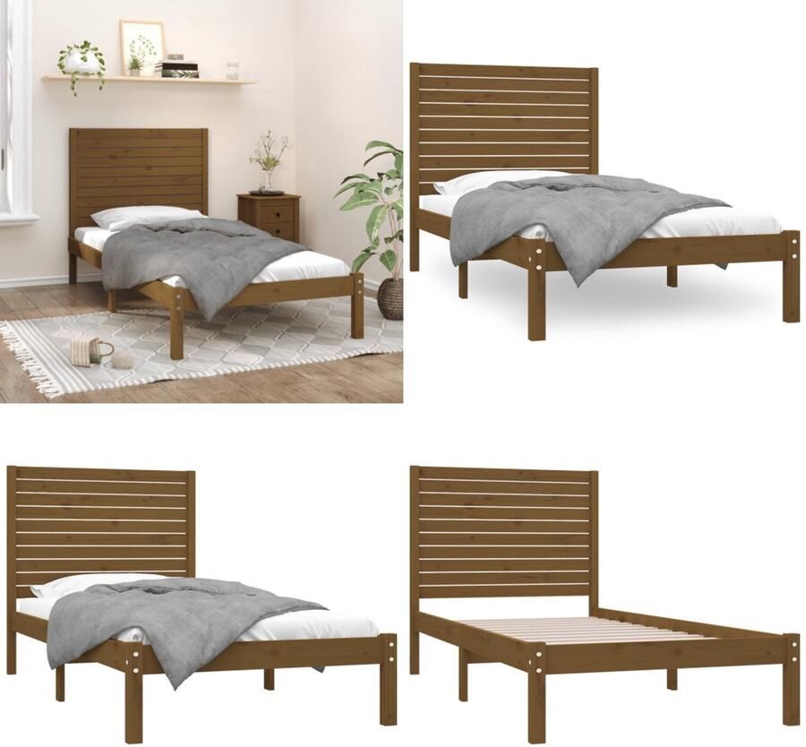 VidaXL Bedframe massief hout honingbruin 100x200 cm Bedframe Bedframes Eenpersoonsbed Bed