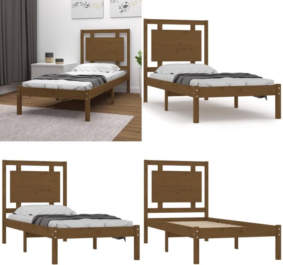 VidaXL Bedframe massief hout honingbruin 100x200 cm Bedframe Bedframes Eenpersoonsbed Bed