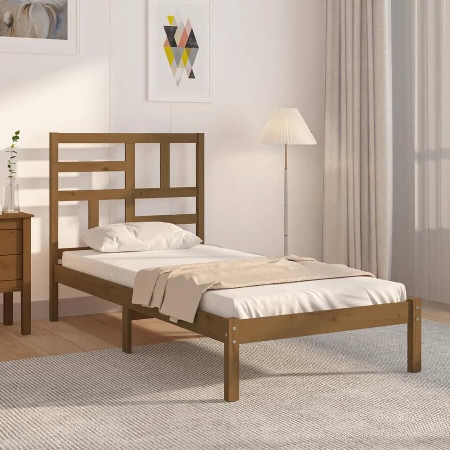 VidaXL Bedframe Massief Hout Honingbruin 100x200 cm Houten Bed Enkelpersoonlig Bed Massief Grenenhout Bed Honigbruin Bed Klein Bed Stapelbaar Bed - Foto 2