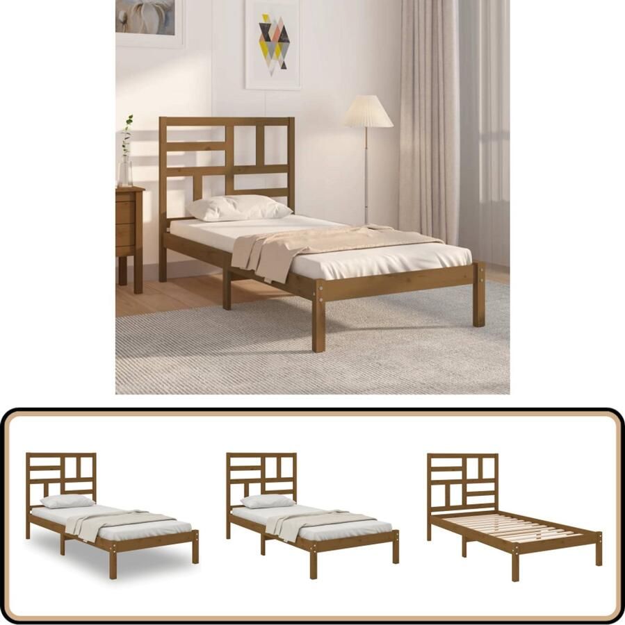 VidaXL Bedframe Massief Hout Honingbruin 100x200 cm Houten Bed Enkelpersoonlig Bed Massief Grenenhout Bed Honigbruin Bed Klein Bed Stapelbaar Bed